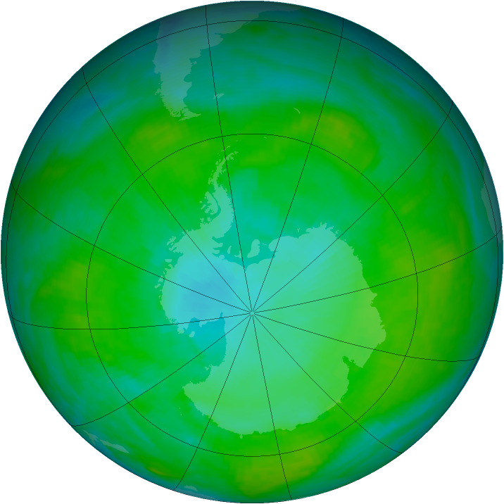 Antarctic ozone map for 12 January 1992